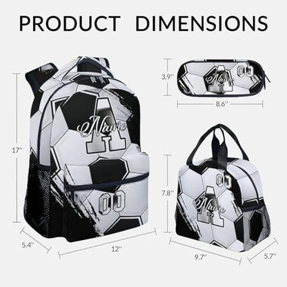 Mercuryelf Kids Backpack Set for Boys - Custom Kids Monogram Soccer Backpacks with Lunch Box for Player/School/Primary - color: Black