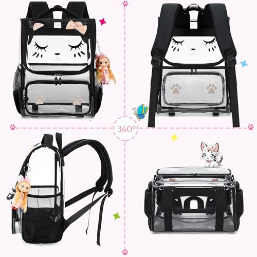 AO ALI VICTORY clear backpack Girls with Tote Bag Heavy Duty PVC Transparent Cute Backpack for Kids Toddler Preschool Bookbags Elementary School Bags See Through Casual Travel Daypack, Balck Set - color: Black Set