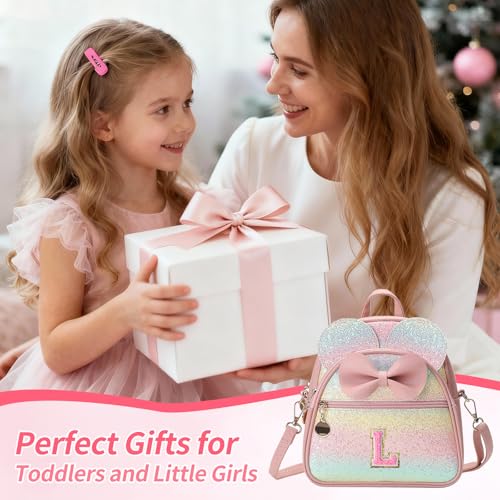 Birthday Gift for 2 3 4 5 6 7 8 9 10 Year old Girls Personalized Initial Mini Backpack Purse for Toddler Kids-Shine-L - color: Shine, style: L