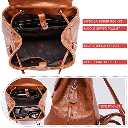 BOYATU Women’s Full-Grain Leather Backpack Purse, Minimal Structured Design, Work Commuter & City Travel, Compact Everyday Essentials, Fashion RFID Pocket Bag ((Brown) - color: Brown