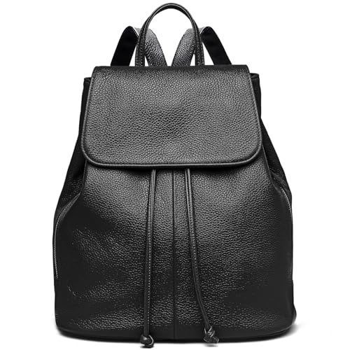 BOYATU Leather Backpack Purse for Women Fashion Design Ladies Shoulder Bag | Full-Grain Leather | Work Commuter & City Travel | Fashion RFID Pocket Bag | Compact Everyday Essentials (Black) - color: Black