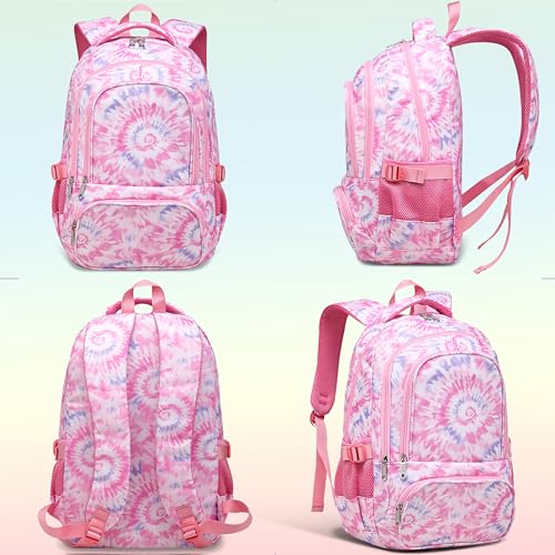 BLUEFAIRY Kids Backpack for Girls Elementary Primary Middle School Bags for Aged 8-10 for Teens Childs Bookbags Back to School Book Bags Gifts Mochilas para Niñas de 6 7 8 9 10 Años Tie-dye Pink - color: Cherry Blossom Pink