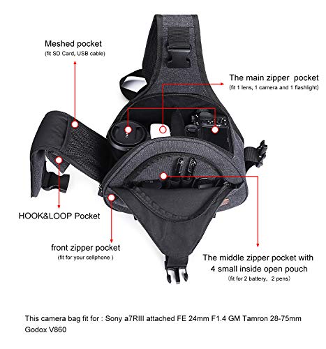 S-ZONE Canvas Camera Sling Bag DSLR Lens Anti-theft Backpack Shoulder Crossbody Case with Tripod Holder