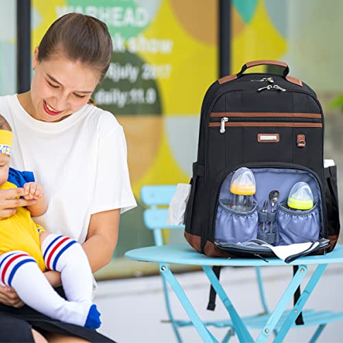 Diaper Bag Backpack, Large Baby Nappy Bags with Portable Changing Pad for Boys and GirlsMultifunction Travel Baby Bag for Moms Dads, Shower Gifts Waterproof and Stylish，Black - color: Black