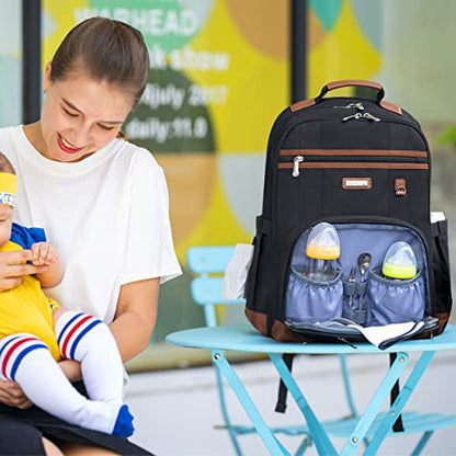 Diaper Bag Backpack, Large Baby Nappy Bags with Portable Changing Pad for Boys and GirlsMultifunction Travel Baby Bag for Moms Dads, Shower Gifts Waterproof and Stylish，Black - color: Black