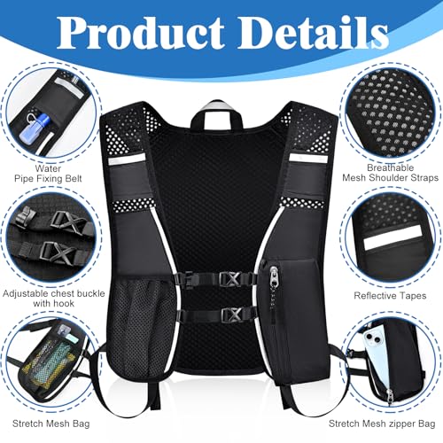 Hydration Backpack with 2L Water Bladder Bag, Lightweight and Breathable Running Vest for Men, Adjustable Chest Straps Water Pack for Cycling Hiking Climbing Outdoor - color: Black