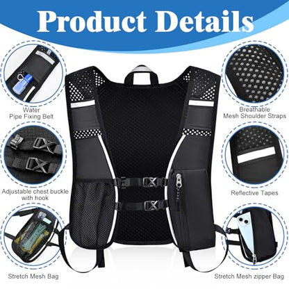 Hydration Backpack with 2L Water Bladder Bag, Lightweight and Breathable Running Vest for Men, Adjustable Chest Straps Water Pack for Cycling Hiking Climbing Outdoor - color: Black