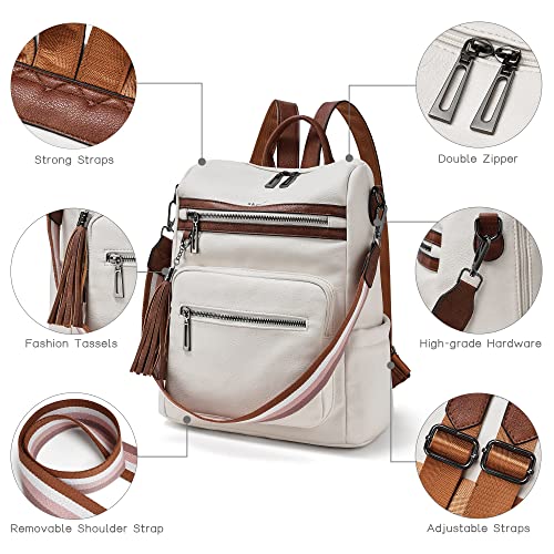 Shrrie Backpack Purse for Women Leather Backpack Fashion Designer Travel Backpack Convertible Shoulder Bag for College Work - color: 2-4-beige With Brown