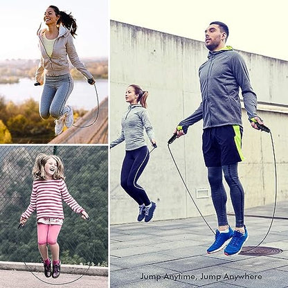 Jump Rope, Rapid Speed Jumping Rope Cable with Ball Bearings for Women, Men, and Kids, Adjustable Steel Jump Rope with Foam Handles for Home Gym Exercise Fitness Workout Equipment & Slim Body - color: Full Black