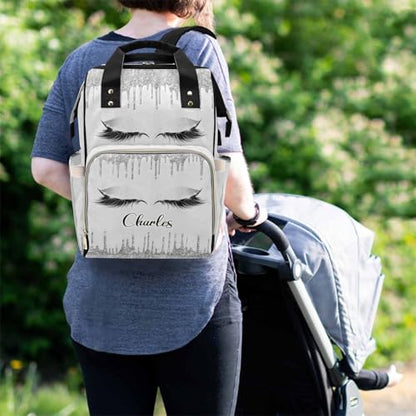 Newcos Personalized Eyelashes Diaper Backpack with Name, Mommy Custom Baby Bag with Shoulder Straps Tote Bags Custom Diaper Bags for Girls - color: Design 001