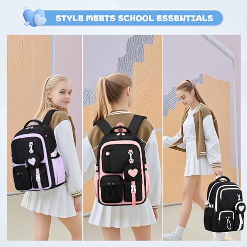 MOONBABY Girls Backpack, Kids Backpack for Girls, School bag for Primary Elementary Teenage, Middle School Students Bookbag - color: Black