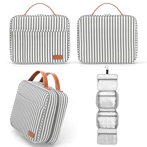Bosidu Hanging Travel Toiletry Bag,Large Capacity Cosmetic Travel Toiletry Organizer for Women with 4 Compartments & 1 Sturdy Hook,Perfect for Travel/Daily Use/Christmas - color: M-grey