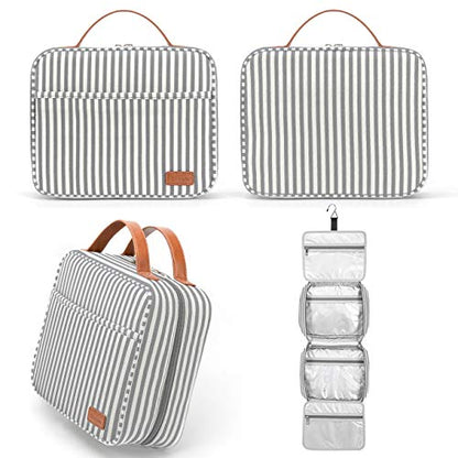 Bosidu Hanging Travel Toiletry Bag,Large Capacity Cosmetic Travel Toiletry Organizer for Women with 4 Compartments & 1 Sturdy Hook,Perfect for Travel/Daily Use/Christmas - color: M-grey
