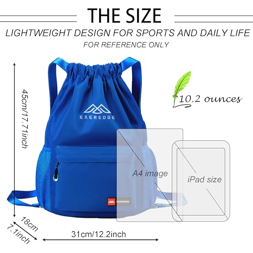 Drawstring Backpack for Women Men Sport Gym Bag Water Resistant Backpack Sandproof Beach Bag With Mesh Pockets (Blue) - color: Blue