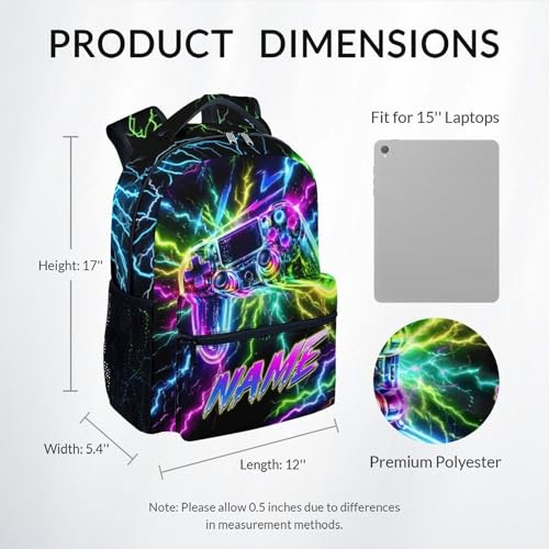 Gamer Backpack for Boys Kids Teens, Custom Gaming Bookbag with Name - 17 Inch Personalized Video Game Backpacks for Middle School - color: Colorful