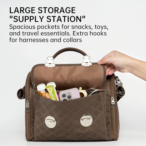 Touchdog Pioneer Light Luxury Pet Carrier Backpack, Airline-Approved Dog Soft-Sided Carriers with High-End Leather & Ventilated Design for Cats, TSA Compliant Pet Travel Carrier (Brown,L13'*W10'*H9')