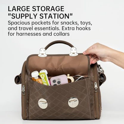 Touchdog Pioneer Light Luxury Pet Carrier Backpack, Airline-Approved Dog Soft-Sided Carriers with High-End Leather & Ventilated Design for Cats, TSA Compliant Pet Travel Carrier (Brown,L13'*W10'*H9')