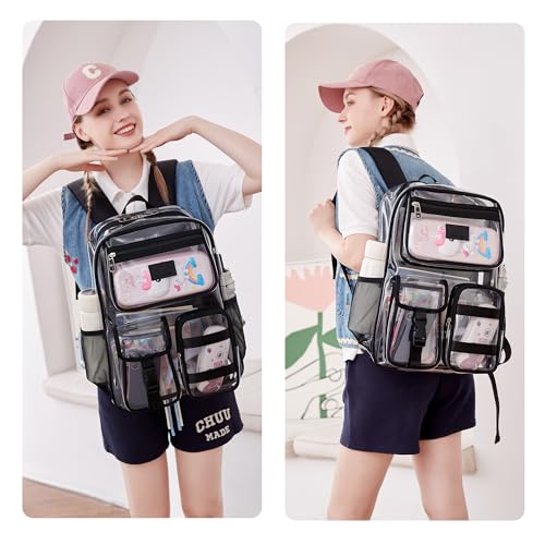 LXYGD Clear Backpack for School Stadium Approved Transparent Heavy Duty See Through College Bookbag Travel Work Daypack Security for Teens Girls Women Students (Black) - color: Black