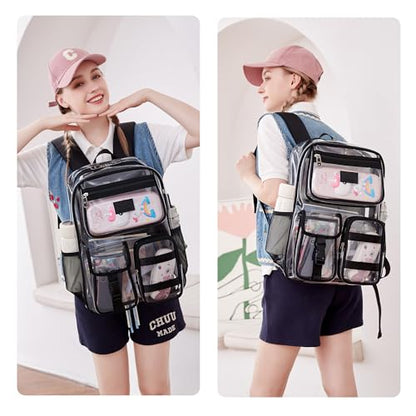 LXYGD Clear Backpack for School Stadium Approved Transparent Heavy Duty See Through College Bookbag Travel Work Daypack Security for Teens Girls Women Students (Black) - color: Black