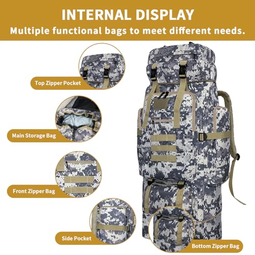 Hiking Backpack, 100L Large Camping Backpack, Expandable Waterproof MOLLE Rucksack, Outdoor Sport Travel Daypack Military Tactical Back pack for Men Women (Camouflage) - color: 100l Camo