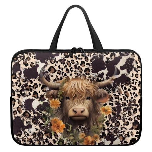 10 Inch Laptop Sleeve, Laptop Cover Computer Bag Tablet Carrying Case with Handle, Brown Cow Zipper Tote Bags Notebook Sleeves Handbag Messenger BriefcaseGifts for Women - color: Brown Cow, size: 10 Inch