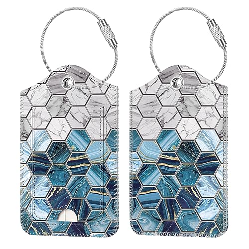 Fintie Luggage Tags, Privacy Cover ID Label with Stainless Steel Loop and Address Card for Travel Bag Suitcase, Agate Hexagons (2 Piece) - color: Agate Hexagons
