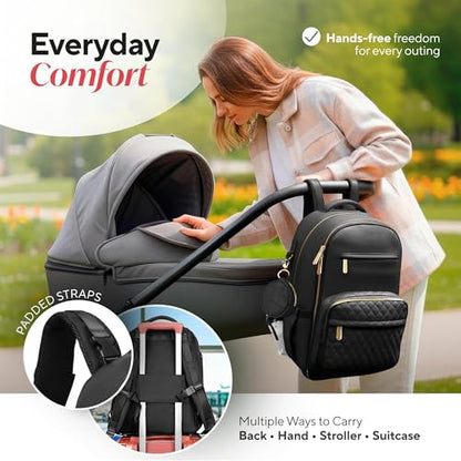Large PU Leather Diaper Bag Backpack Set (3-Piece) – Baby Bag with Large Changing Pad, Insulated Warm/Cool Bottle Pockets Organization, Newborn Essentials Travel Gift for Mom & Dad, Best Baby Shower