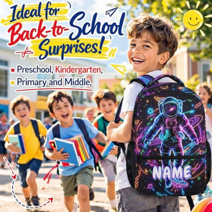 Astronaut Backpack Personalized School Backpacks for Kids Boys, Cool Planet Custom Bookbag for Kindergarten Primary Elementary - color: Black