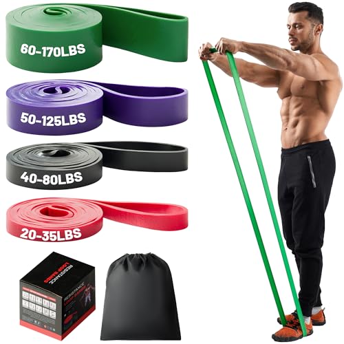 4-Level Resistance Bands Set for Pull Up Assistance, Home Gym - Elastic Silicone Exercise Bands for Physical Therapy, Stretching, Training - Workout Equipment for Women & Men