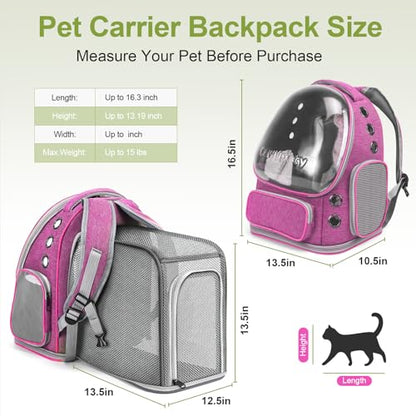 Cawypety Expandable Cat Backpack,Cat Bubble Backpack Carrier for Carrying Cats, Pets and Small Dogs,Airline-Approved,Designed for Travel, Hiking, Walking,Car （Pink - color: Square Expandable- Pink