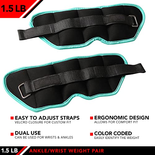 JFIT Ankle Weights - Ankle Weight Pair 10 Weight and Bundle Options - 0.5 to 8 lbs. Each (Set of 2) Adjustable Straps – Comfortable, Breathable, Moisture Absorbent Weight Straps for Men and Women - size: 1.5 lb Pair