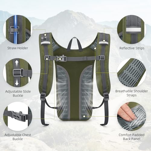 Maelstrom Tactical Hydration Backpack,Water Pack with 2L Water Bladder | BPA-free,MOLLE Compatibility,lightweight,insulated layer, Breathable back panel and shoulder,for running/hunting/cycling - color: Army Green