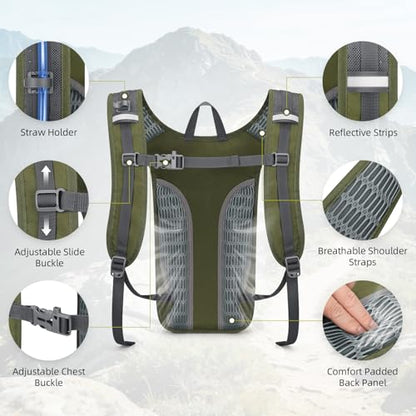 Maelstrom Tactical Hydration Backpack,Water Pack with 2L Water Bladder | BPA-free,MOLLE Compatibility,lightweight,insulated layer, Breathable back panel and shoulder,for running/hunting/cycling - color: Army Green