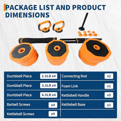 Adjustable Dumbbells, 44/66/88lbs Free Weight Set with Connector,4 In1 Dumbbells Set Used As Barbell,Kettlebells,Push Up Stand for Home Gym - size: 44 LB