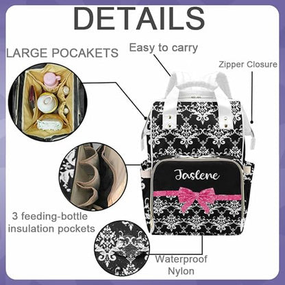 Newcos Abstract Damask and Pink Glitter Diaper Bag Nursing Baby Bags Nappy Bag Casual Travel Daypack for Mom Gifts Design 35 One Size - color: Design 35