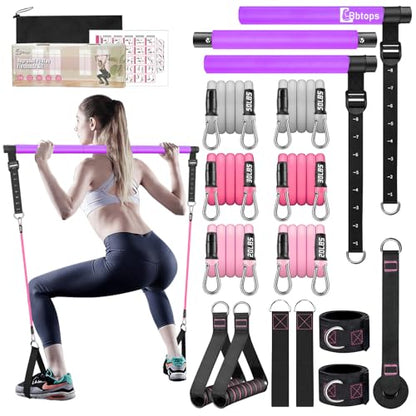 Bbtops Pilates Bar Kit with Resistance Bands,Pilates Bar with Stackable Bands Workout Equipment for Legs,Hip,Waist and Arm,Exercise Fitness Equipment for Women & Men Home Gym Yoga Pilates - color: Hot Purple