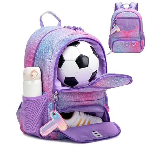 TRAILKICKER Basketball Bag Backpack for Women with Ball & Shoe Compartment, Lightweight Breathable Soccer Ball Backpack for Volleyball, Football, Sports, Travel, Gym - color: TK-8PUR-TWL-L, size: L