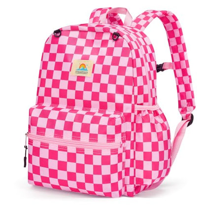 STEAMEDBUN Kids Backpack for Boys Girls 5-8, 15inch Girls Boys Backpacks Kindergarten - color: Hot Pink Checkerboard, size: SMALL-15"H(fit folder)
