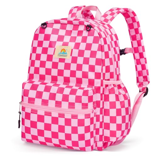 STEAMEDBUN Kids Backpack for Boys Girls 5-8, 15inch Girls Boys Backpacks Kindergarten - color: Hot Pink Checkerboard, size: SMALL-15"H(fit folder)