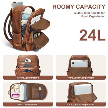 Shrrie Laptop Backpack for Women,Vegan Leather Backpack Work Computer Backpacks fits 16" Laptop,Water Resistant Teacher Nurse Casual Daypack for Weekender Camping Travel,Two-toned Brown - color: Two-toned Brown