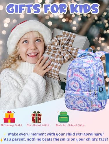 BLUEFAIRY Kids Backpack for Girls Elementary Primary Middle School Bags for Aged 8-10 for Teens Childs Bookbags Lightweight Cute Mochilas para Niñas Tie-dye Violet - color: Light Violet