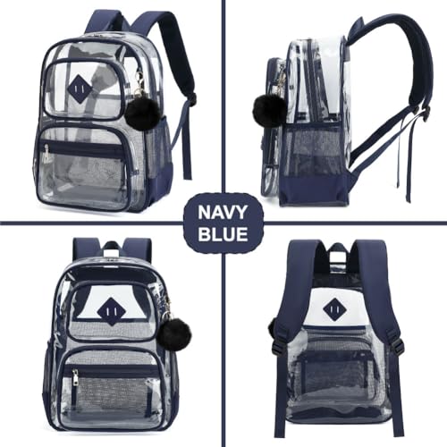 Heavy Duty Clear Backpack for Girls Boys Transparent School Bookbag Kids Durable PVC See Through Backpack-Navy Blue - color: Navy Blue
