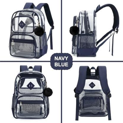 Heavy Duty Clear Backpack for Girls Boys Transparent School Bookbag Kids Durable PVC See Through Backpack-Navy Blue - color: Navy Blue