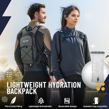 Hydration Backpack with 2L TPU Water Bladder, Lightweight Hiking Water Backpack, Running Hydration Pack for Cycling Climbing Camping Rave, Hydropack for Men Women - color: Black-gray