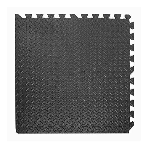 Xspec 3/8" Thick 100 sq. ft. (25 pcs) Gym EVA Foam Floor Mats (24" x 24") | Steel Pattern, Black - style: Steel Pattern-Black