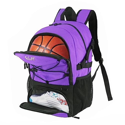WOLT Basketball Backpack Large Sports Bag with Separate Ball Holder & Shoes Compartment, Best for Basketball, Soccer,Gym - color: Purple