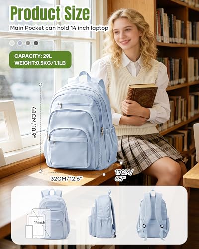 weradar School Backpack For Women Men, Lightweight Casual Daypack College Backpacks, Aesthetic Students Bookbag, Backpack With Lots Of Pockets,Cute High School Bag For Boys Girls(Blue) - color: Blue