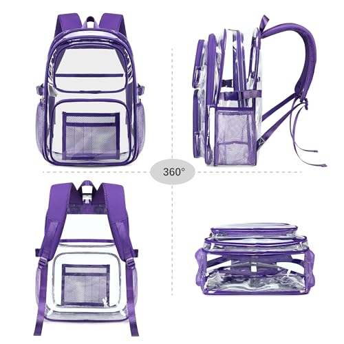 abshoo Large Heavy Duty Clear Backpack For School Bookbag Transparent Multi Pocket Backpacks for Girls (Dark Purple) - color: Dark Purple