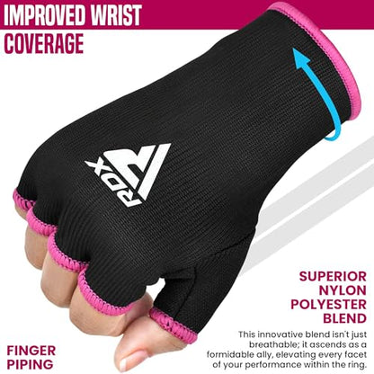 RDX Boxing Hand Wraps Inner Gloves Men Women, Half Finger Elasticated Bandages, Under Mitts Fist Protection, Muay Thai, Kickboxing, MMA, Martial Arts Speed Bag Punching Training - color: Pink White, size: Small