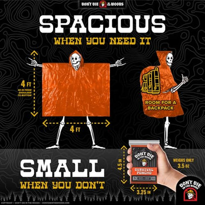 Don't Die In The Woods - Rain + Heat Emergency Poncho - Wearable Mylar Space Blanket For Hiking, Camping, First Aid, Survival - color: 1pk Refill - Oh Sh*t Orange